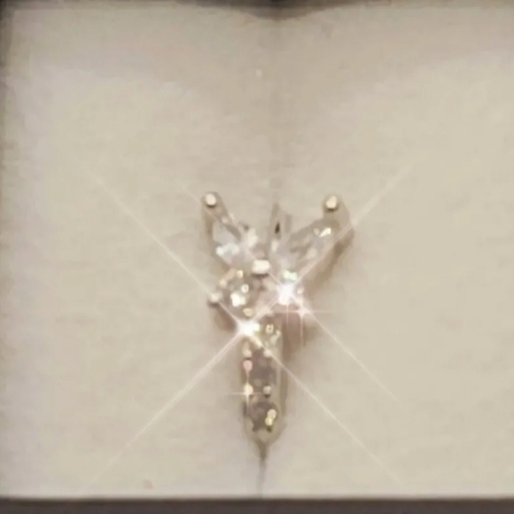 CZ Butterfly Silver Plated Stainless Steel Nose Hoop Ring NWB - Picture 4 of 5